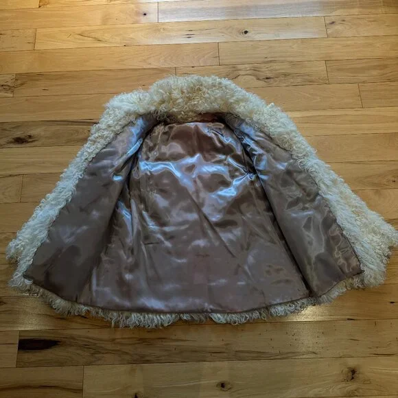 Vintage Persian Curly Geunuine Lamb Afghan Fur Coat White Spotted Jacket S/M - Picture 4 of 8